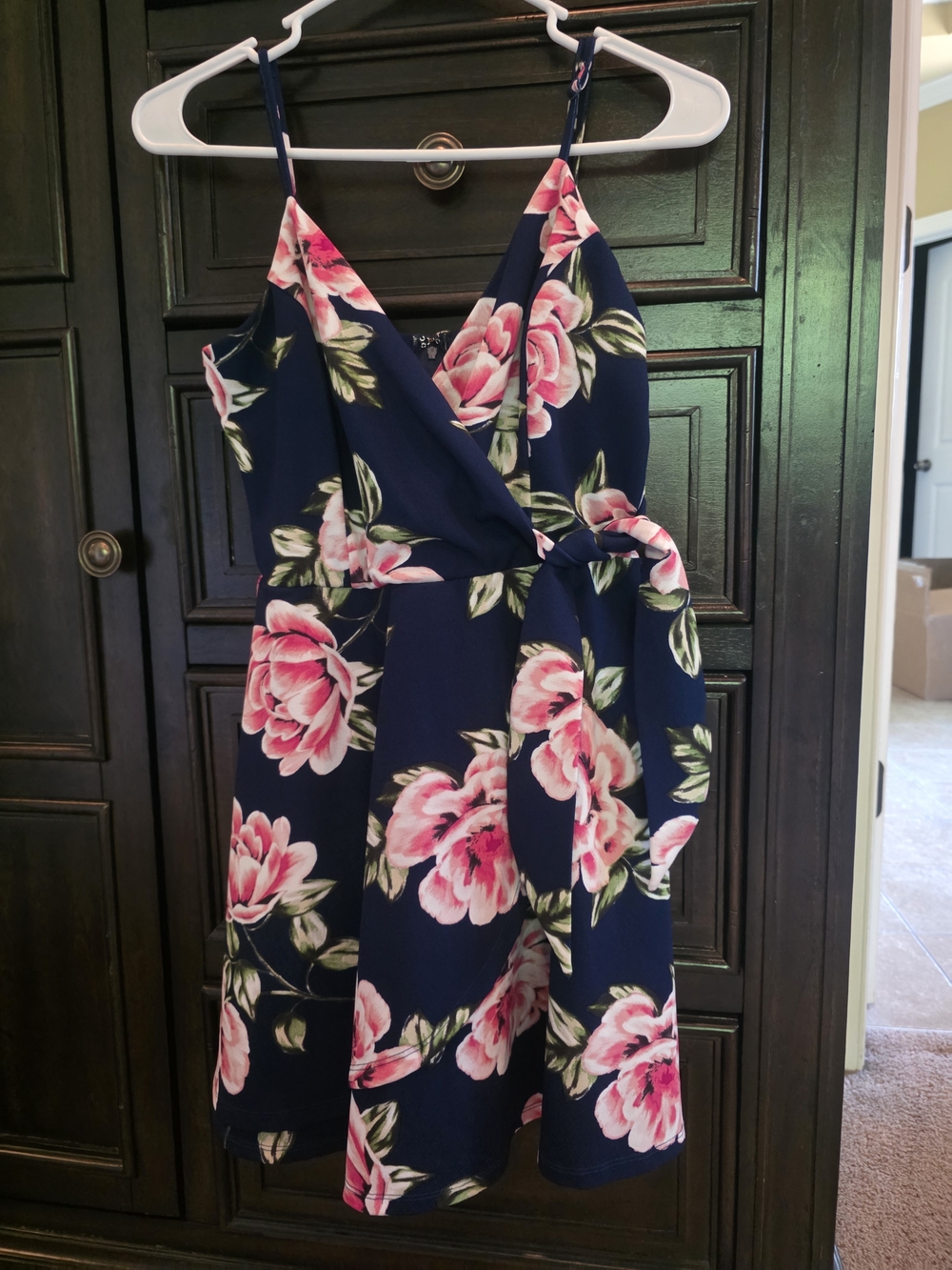 Trixxi Navy Mini Dress with Pink Floral Print